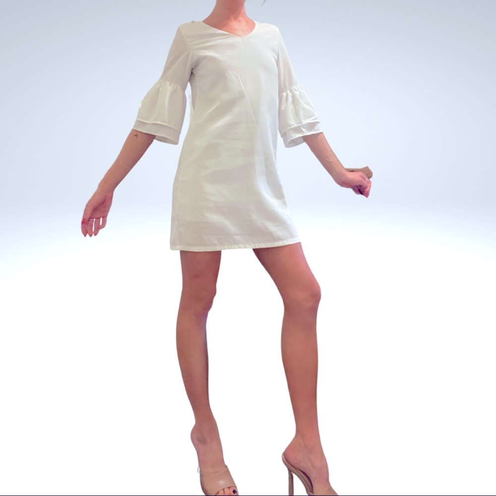 White bell arm mini dress
